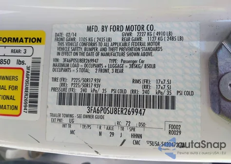 2014 Ford Fusion Energi Titanium z USA, uszkodzony, nr VIN 3FA6P0SU8ER269947